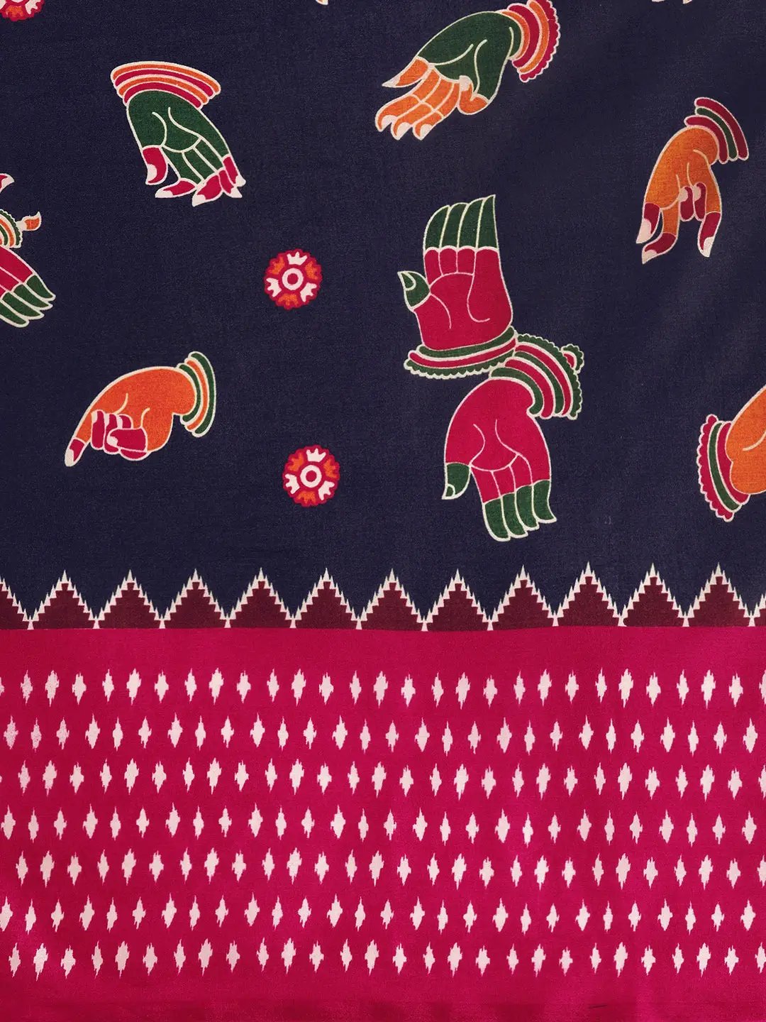 Stylish Navy Blue Colour Linen Kalamkari Print Saree by My Store