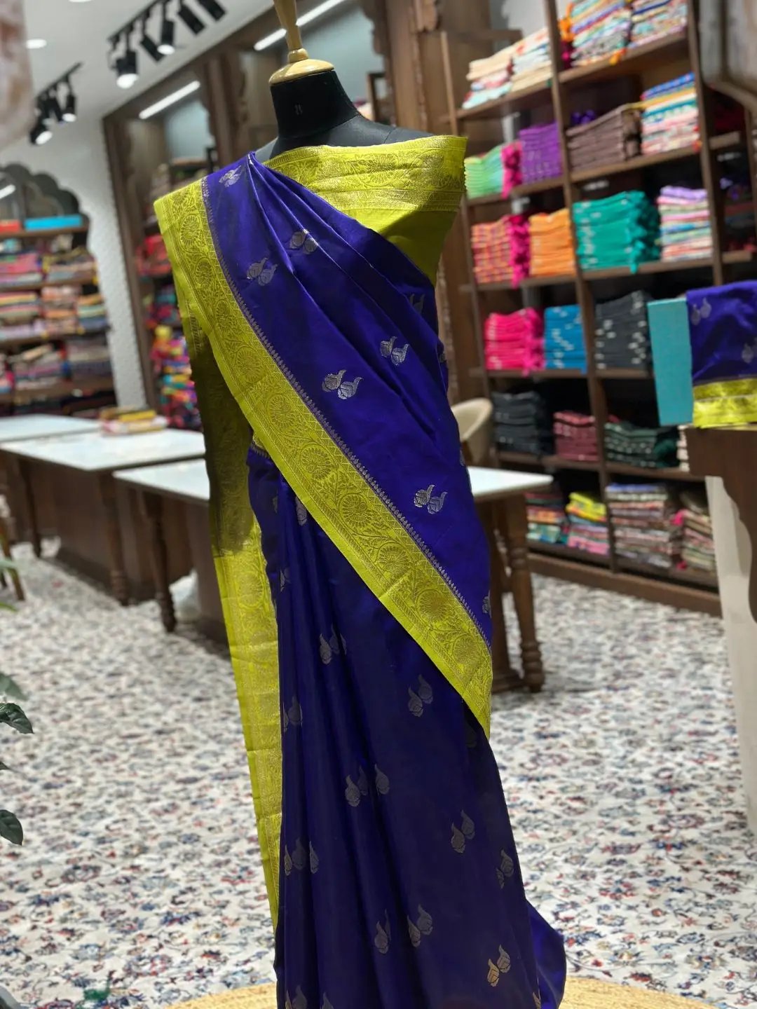 Elegant Purple Silk Saree with Gold Zari Accents by My Store