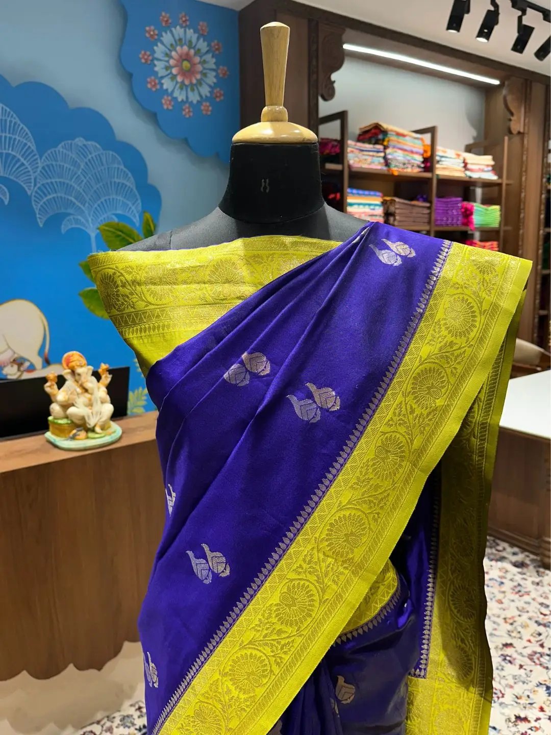 Elegant Purple Silk Saree with Gold Zari Accents by My Store