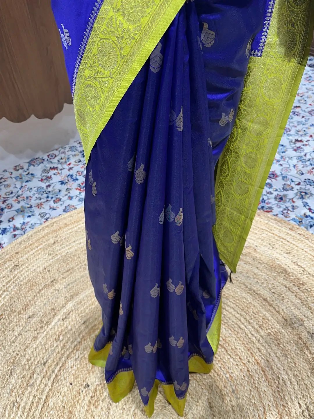 Elegant Purple Silk Saree with Gold Zari Accents by My Store