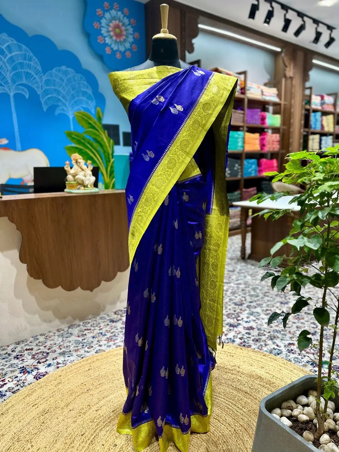 Elegant Purple Silk Saree with Gold Zari Accents by My Store