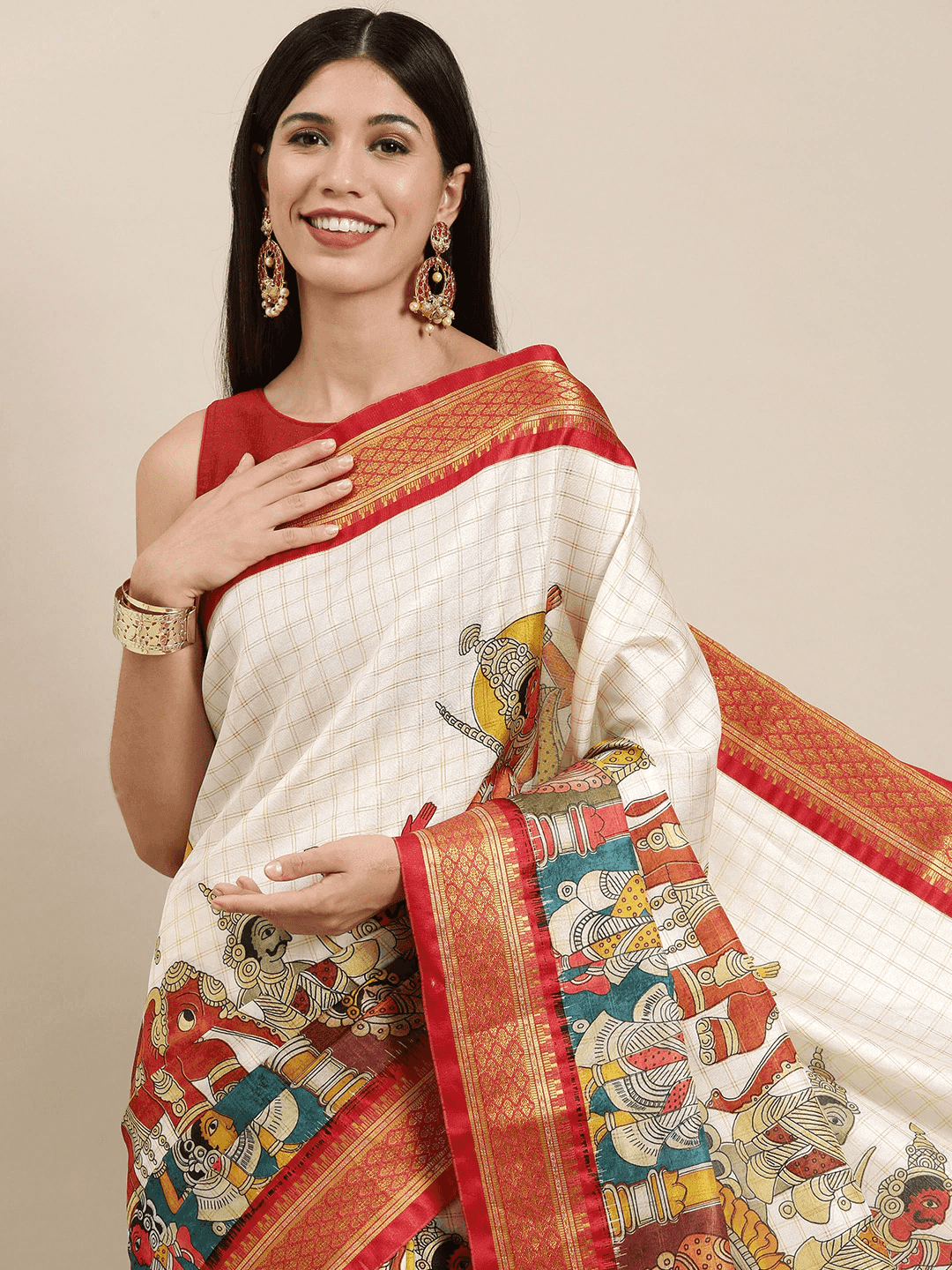 Red Uppada Silk Kalamkari Digital Print Saree by My Store