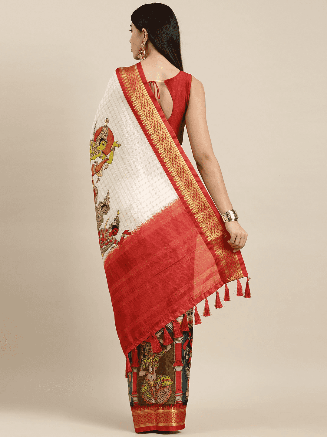 Red Uppada Silk Kalamkari Digital Print Saree by My Store