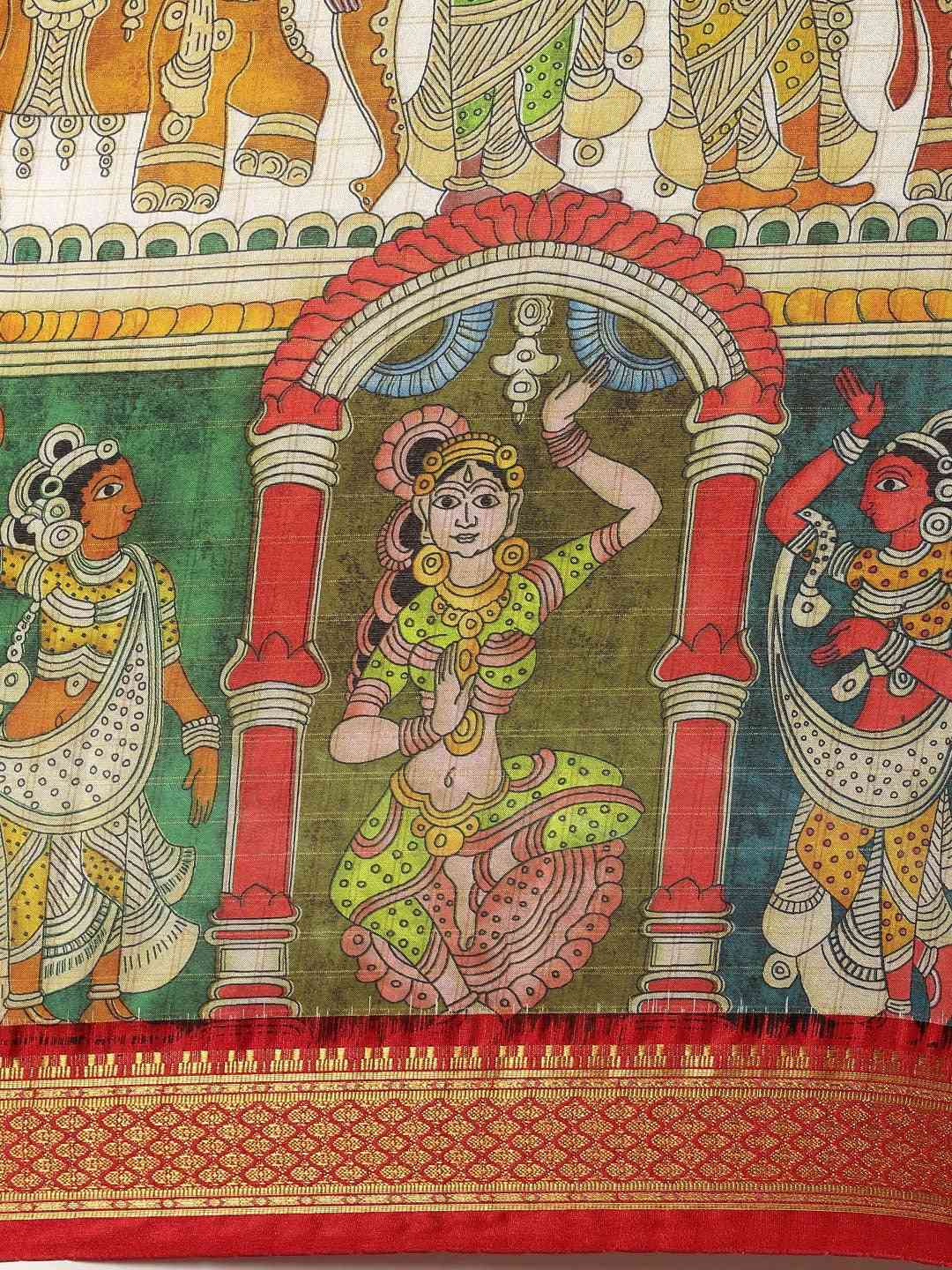 Red Uppada Silk Kalamkari Digital Print Saree by My Store