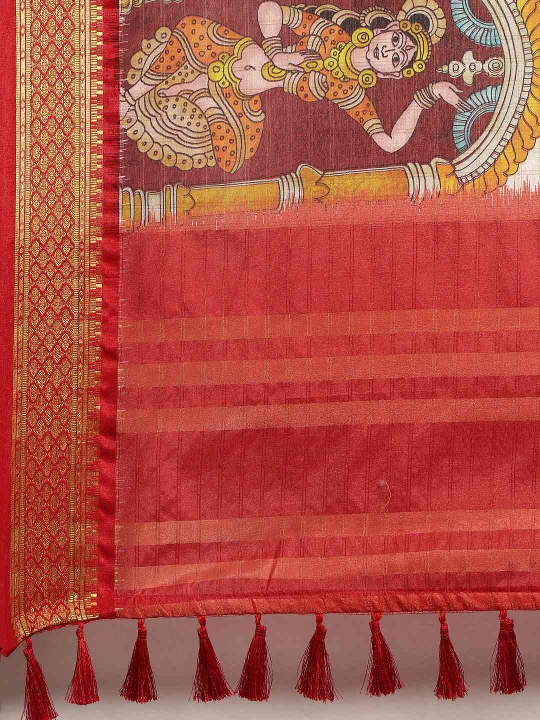 Red Uppada Silk Kalamkari Digital Print Saree by My Store