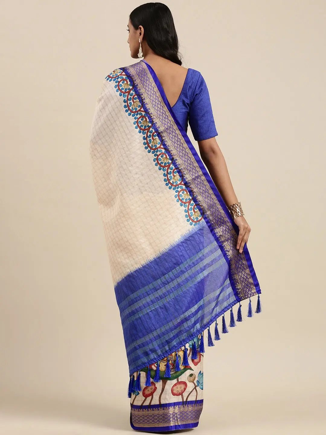 Attractive Blue Colour Kalamkari Digital Print Uppada Silk Saree