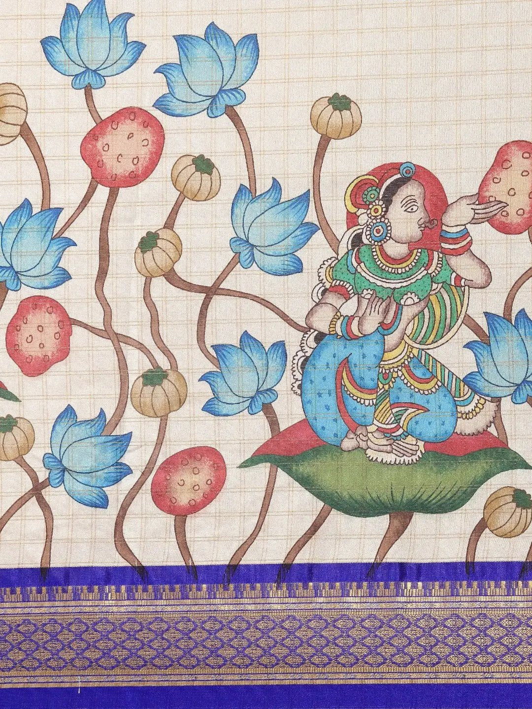 Attractive Blue Colour Kalamkari Digital Print Uppada Silk Saree