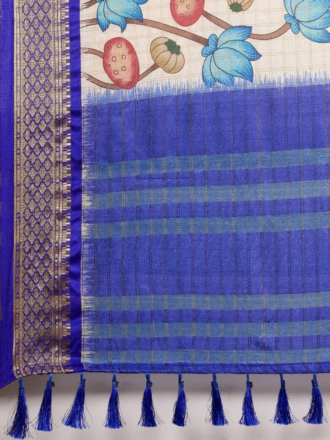 Attractive Blue Colour Kalamkari Digital Print Uppada Silk Saree