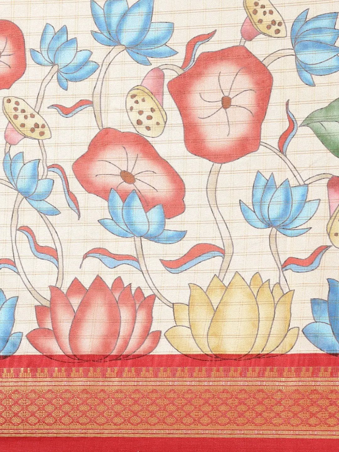 Red Colour Kalamkari Digital Print Uppada Silk Saree by My Store