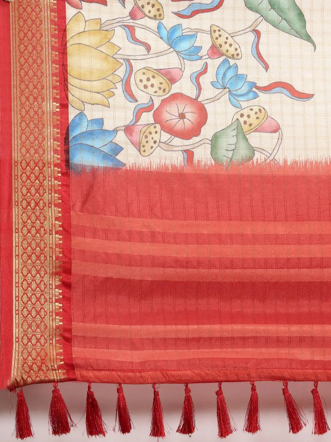 Red Colour Kalamkari Digital Print Uppada Silk Saree by My Store
