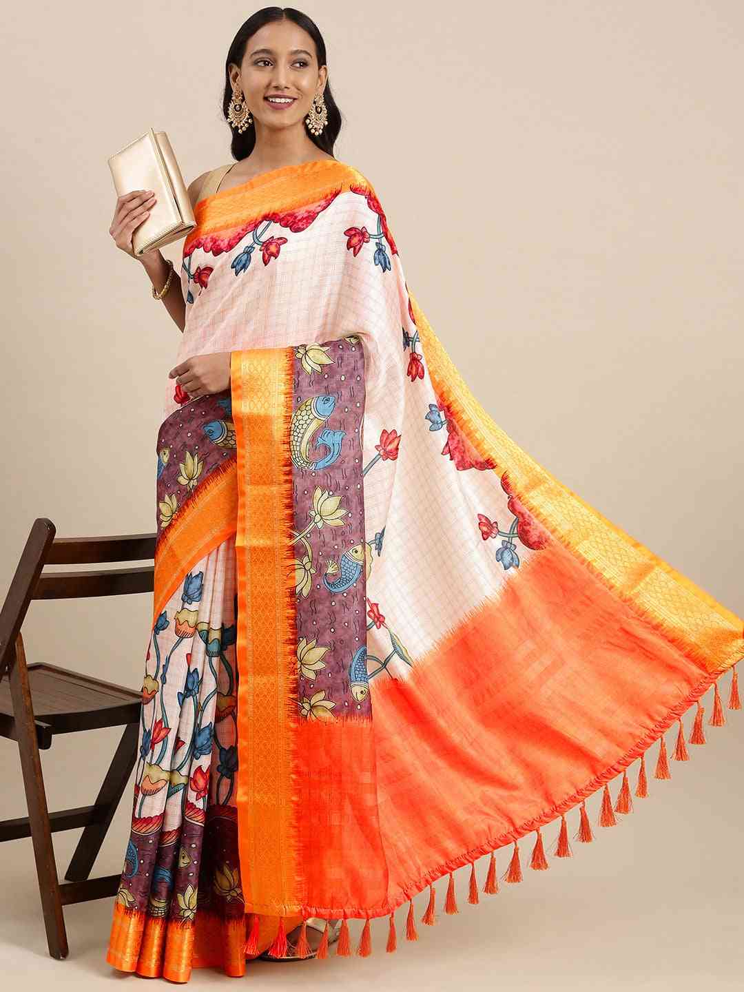 Yellow Attractive Kalamkari Digital Print Uppada Silk Saree