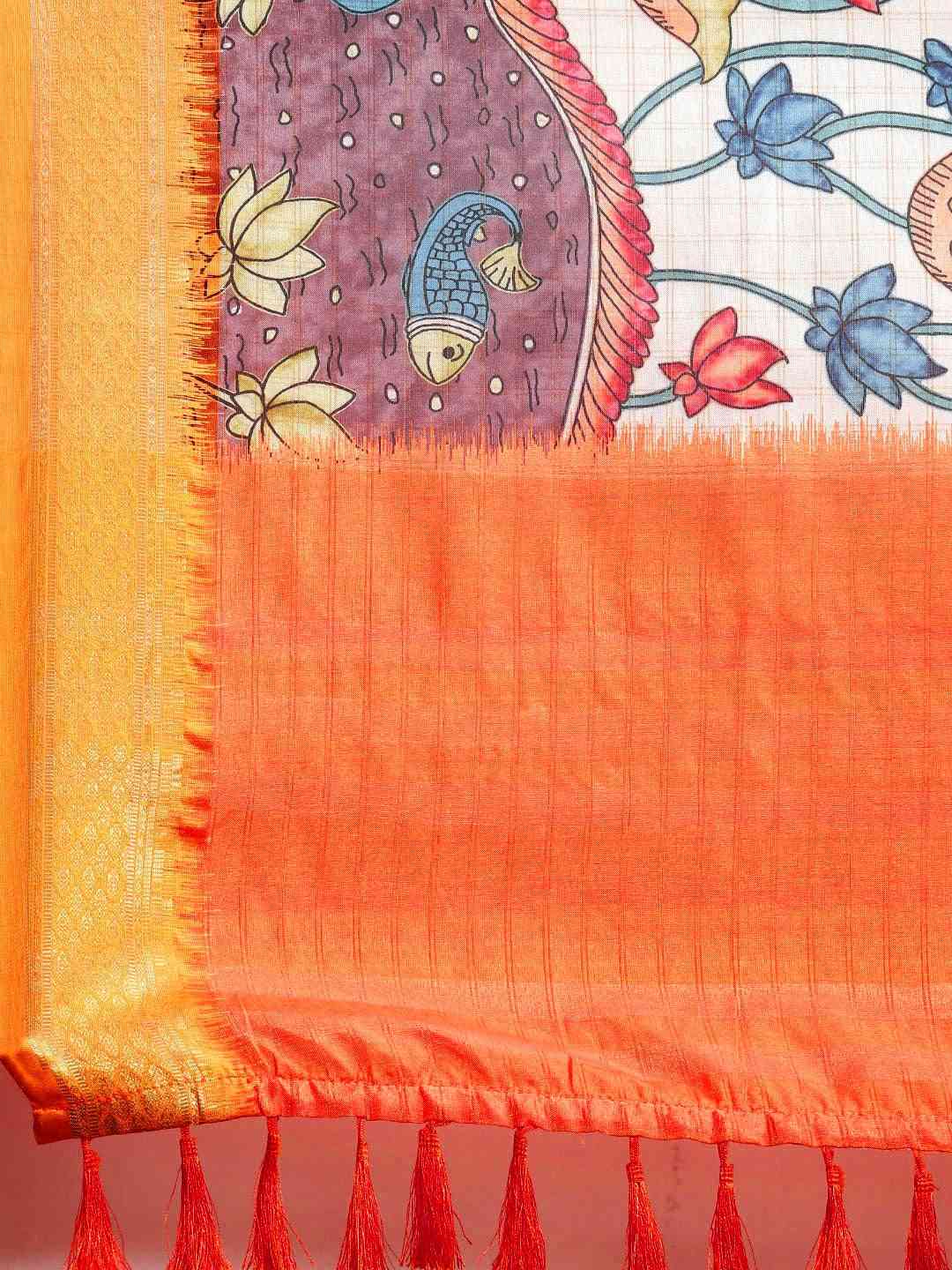 Yellow Attractive Kalamkari Digital Print Uppada Silk Saree