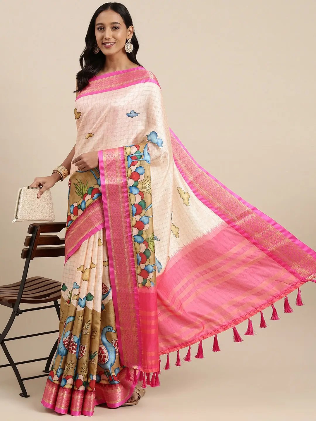 Pink Colour Kalamkari Digital Print Uppada Silk Saree by My Store