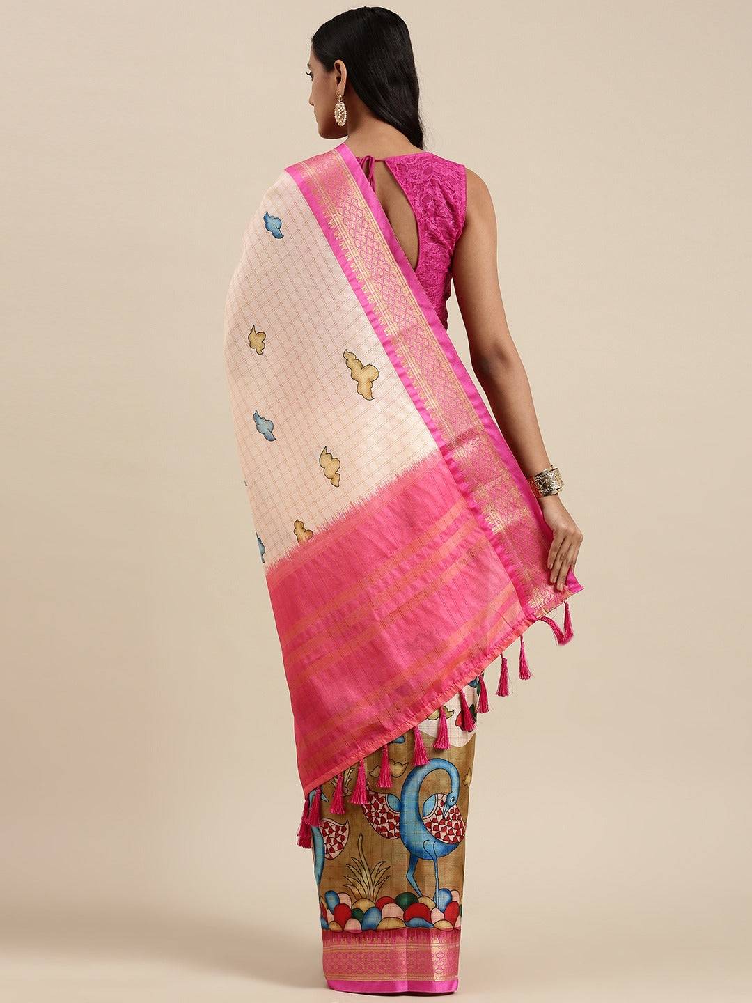 Pink Colour Kalamkari Digital Print Uppada Silk Saree by My Store
