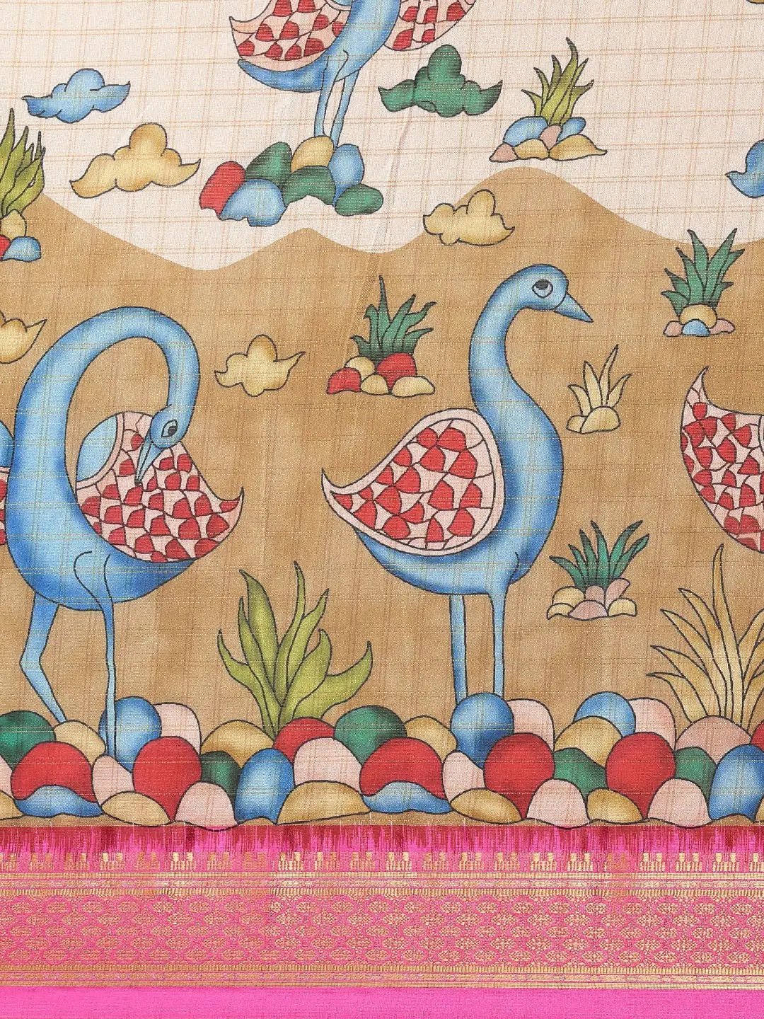 Pink Colour Kalamkari Digital Print Uppada Silk Saree by My Store
