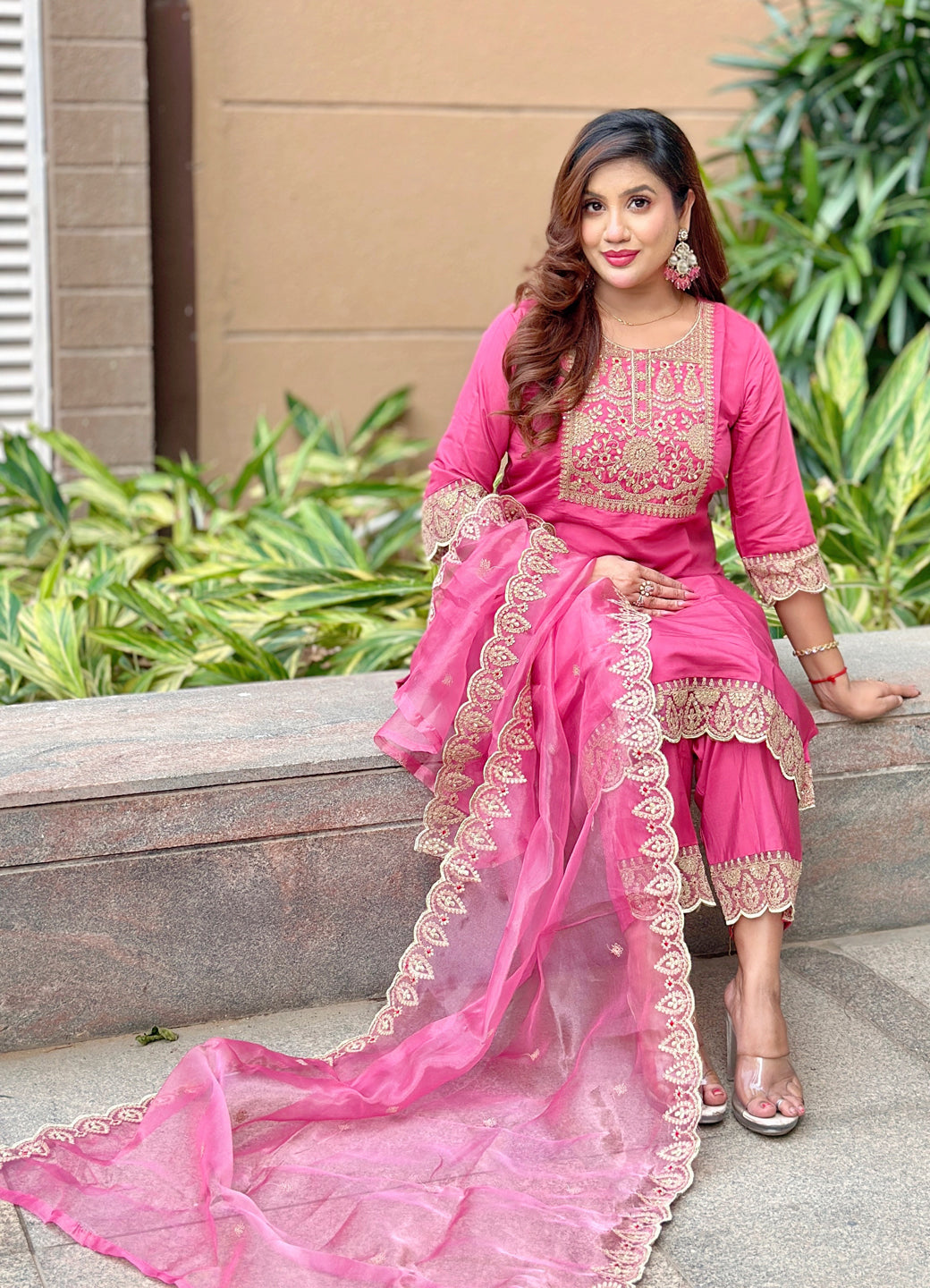 Aabharan Elegant Silk Blend Kurta Pant Dupatta Set Lightweight Soft Ready to Wear Stylish Outfit by My Store