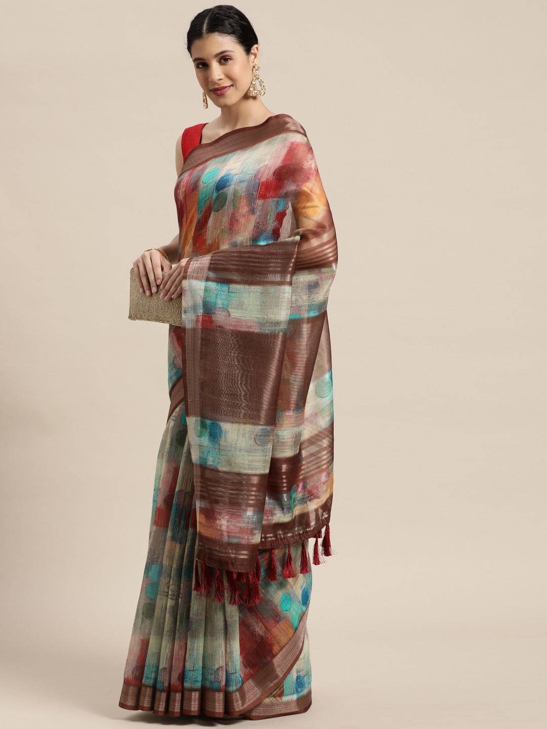 Exclusive Soft Linen Digital Print Festive Wear Saree by My Store
