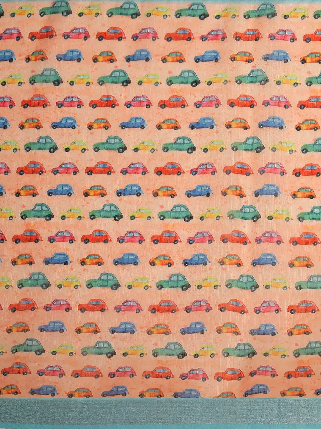 Beautiful Digital Trendy Car Print Soft Linen Saree