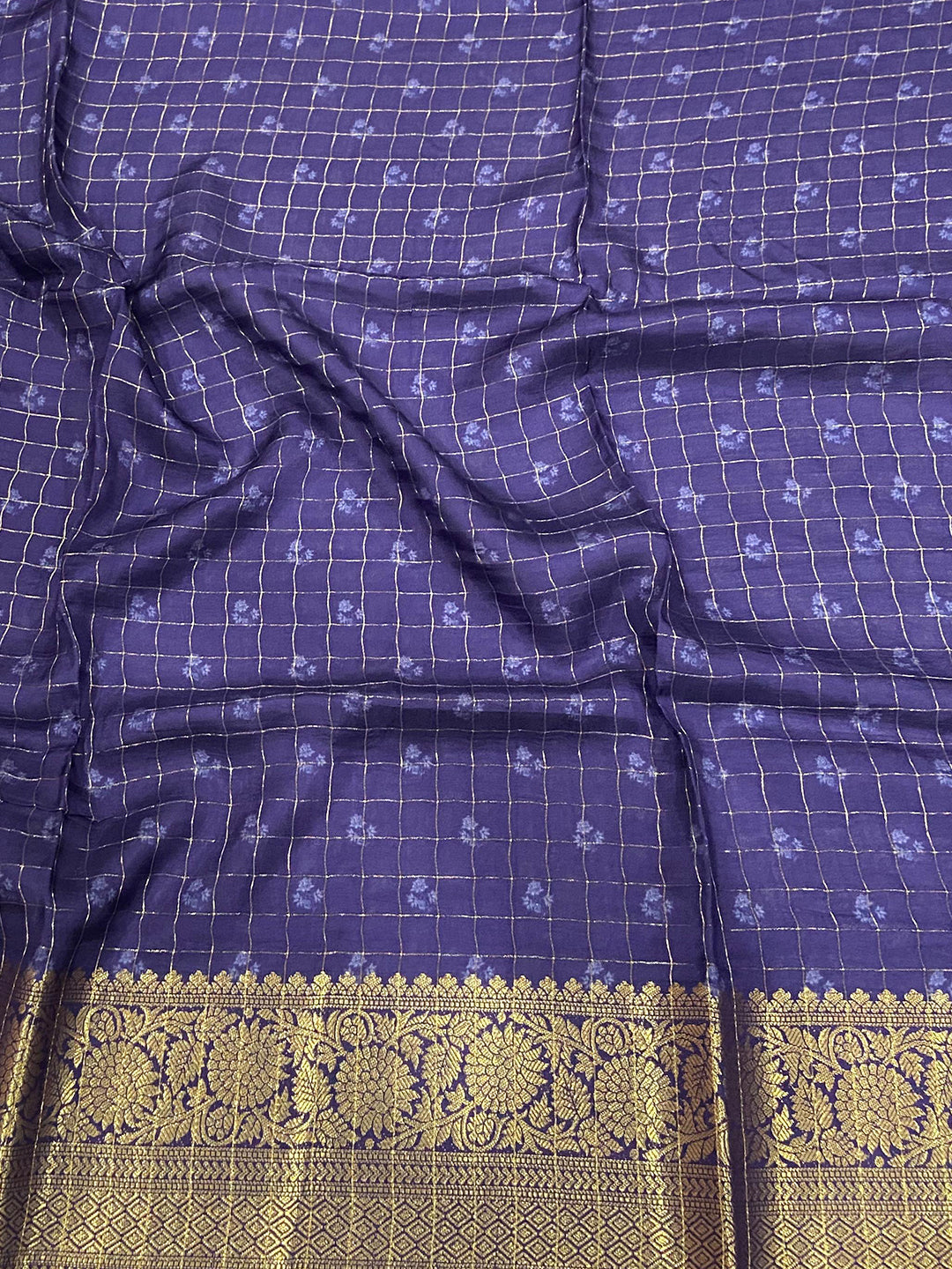Iris Floral Zari Chex Saree by My Store