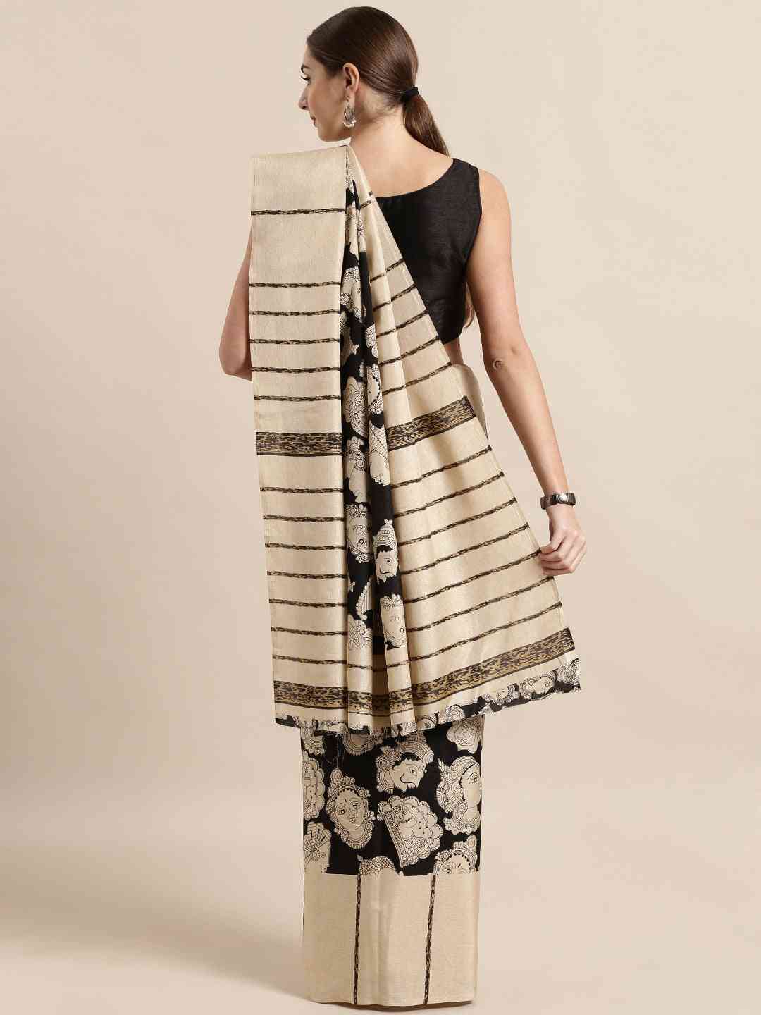 Soft Linen Black Colour Chanderi Saree with Enchanting Kalamkari Print