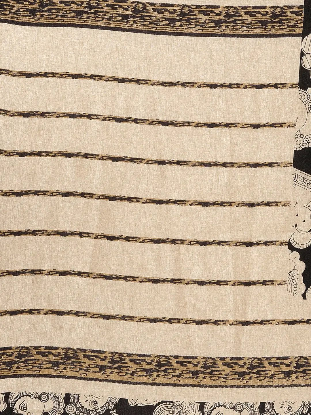 Soft Linen Black Colour Chanderi Saree with Enchanting Kalamkari Print