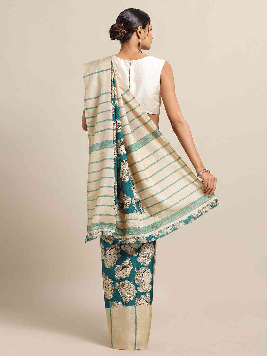 Stylish Linen Printed And Kalamkari Work Chanderi Saree by My Store