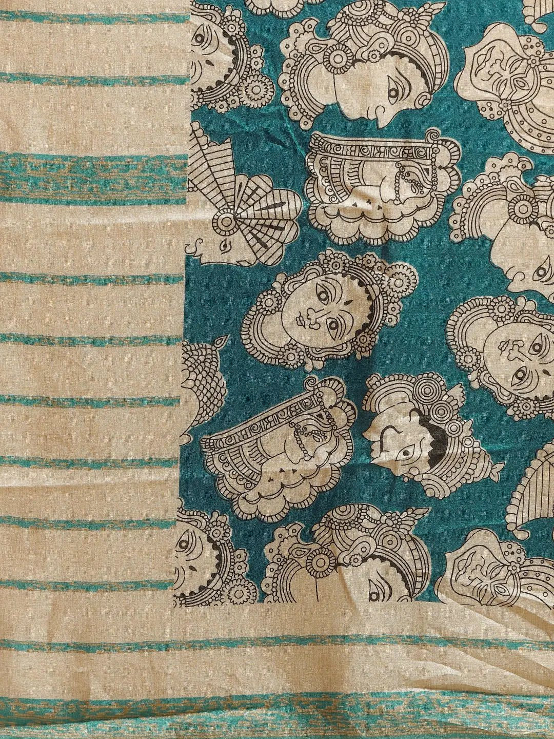 Stylish Linen Printed And Kalamkari Work Chanderi Saree by My Store