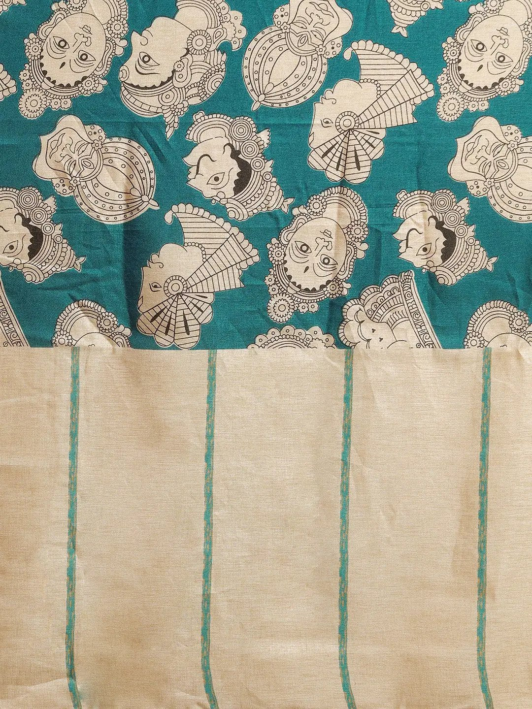 Stylish Linen Printed And Kalamkari Work Chanderi Saree by My Store