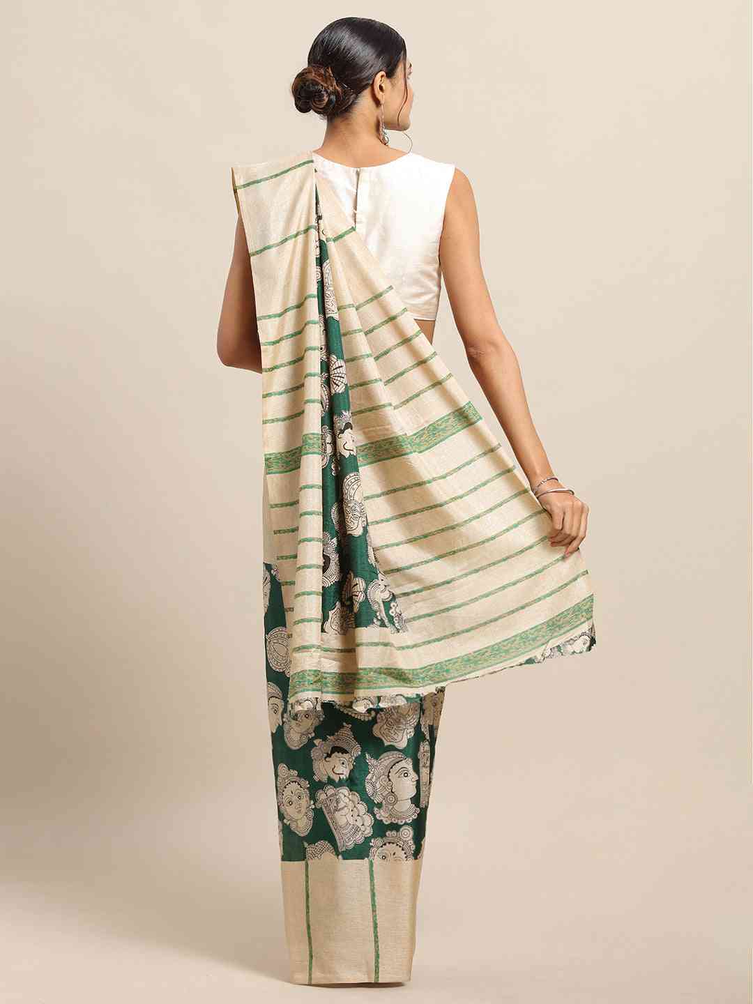 Stylish Linen Printed And Kalamkari Work Chanderi Saree