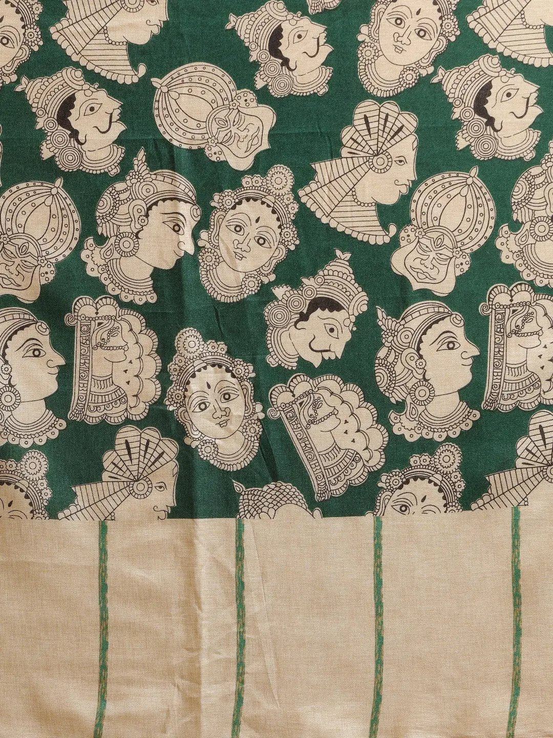 Stylish Linen Printed And Kalamkari Work Chanderi Saree
