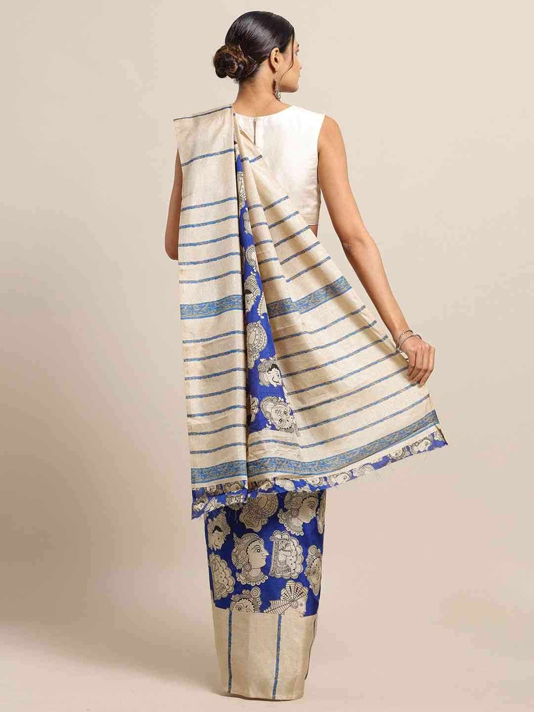 Stylish Linen Printed And Kalamkari Work Chanderi Saree