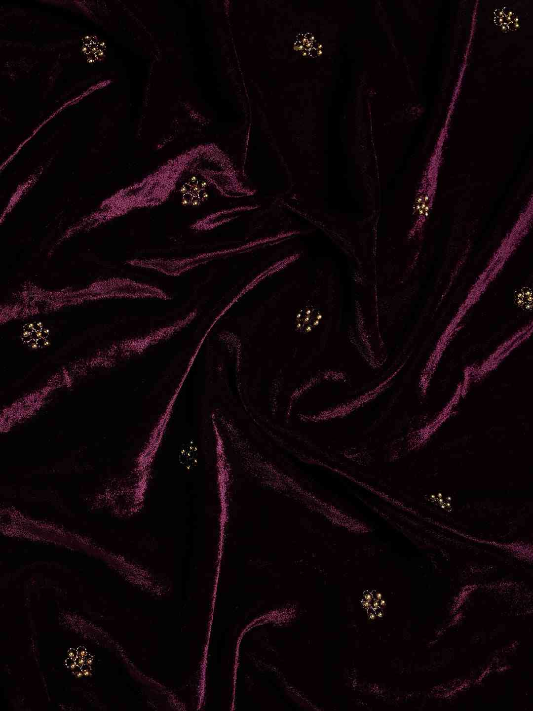 Stylish Burgundy Colour Aari Work Velvet Saree by My Store