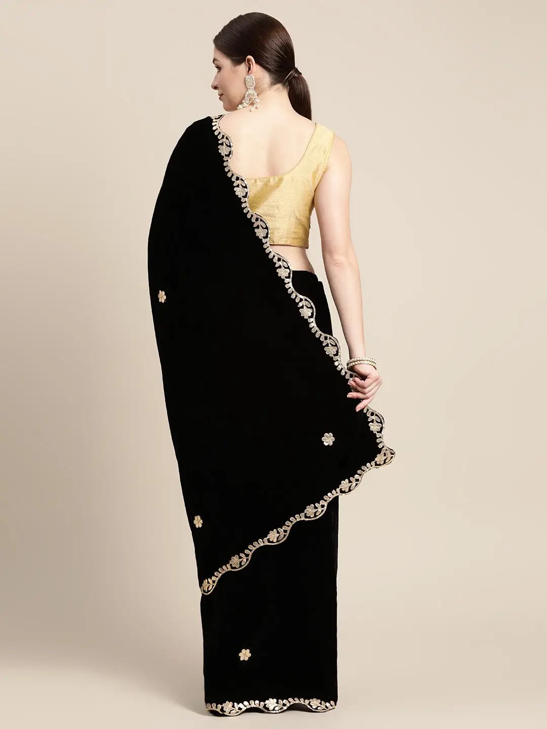 Stylish Embroidered With Ethnic Motifs Velvet Saree by My Store