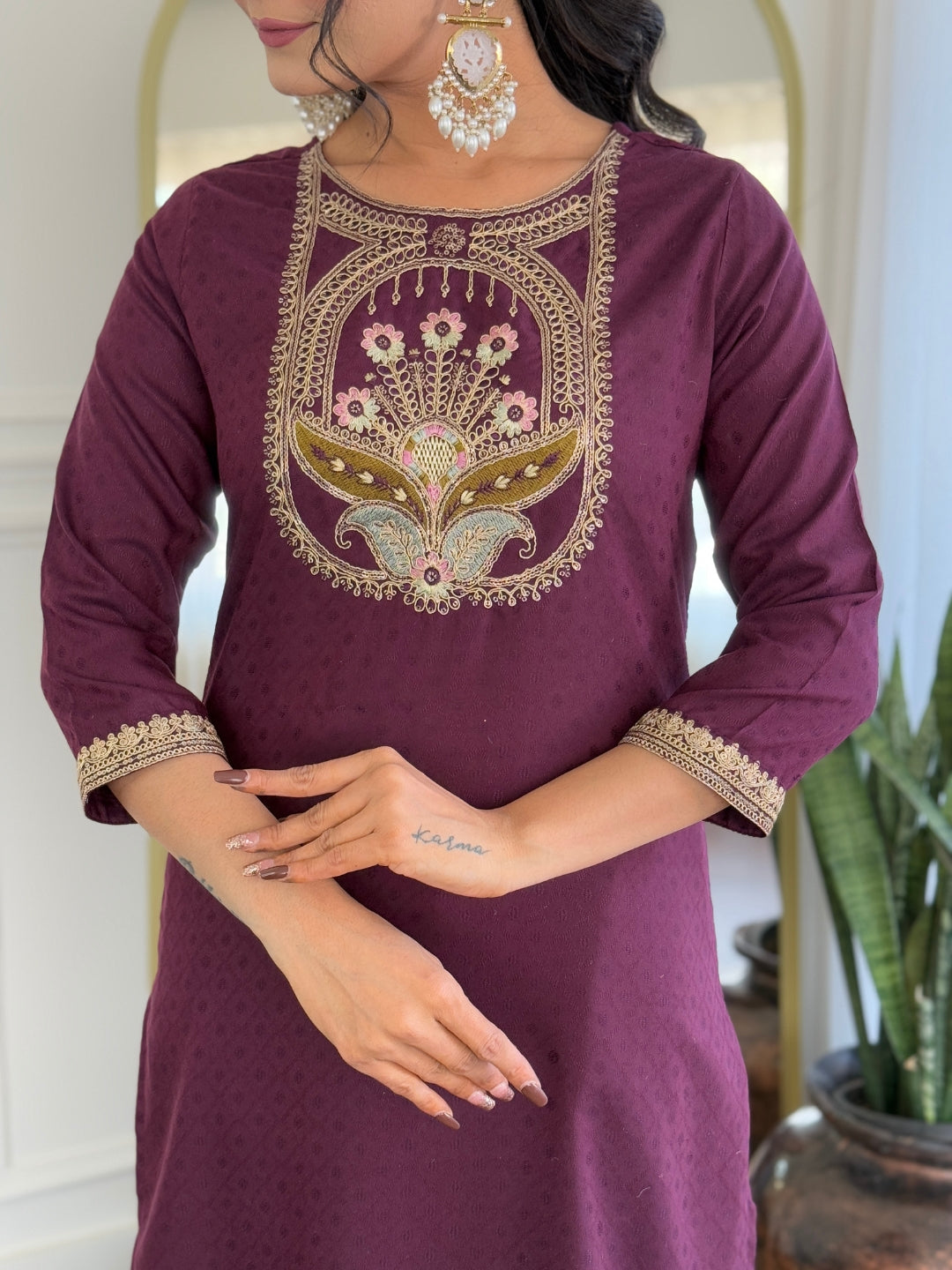 Trending Wear Rich Wine Kurta Set with Dupatta