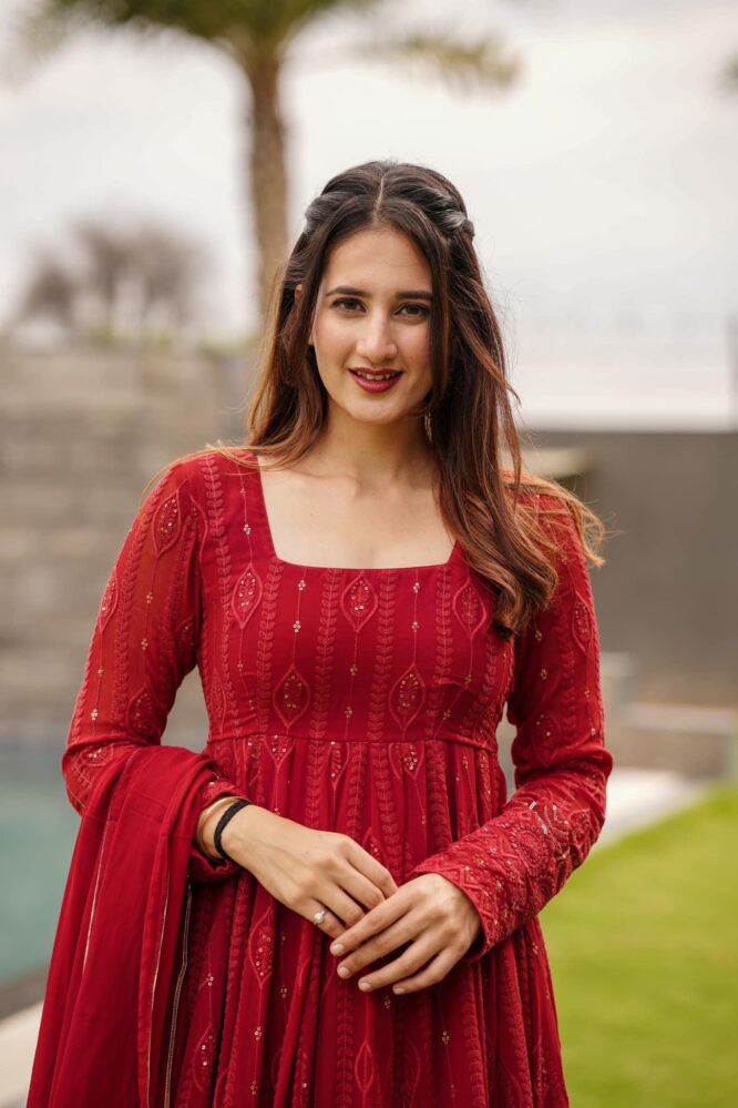 Embellished Red Color Sequence Work Gown by My Store