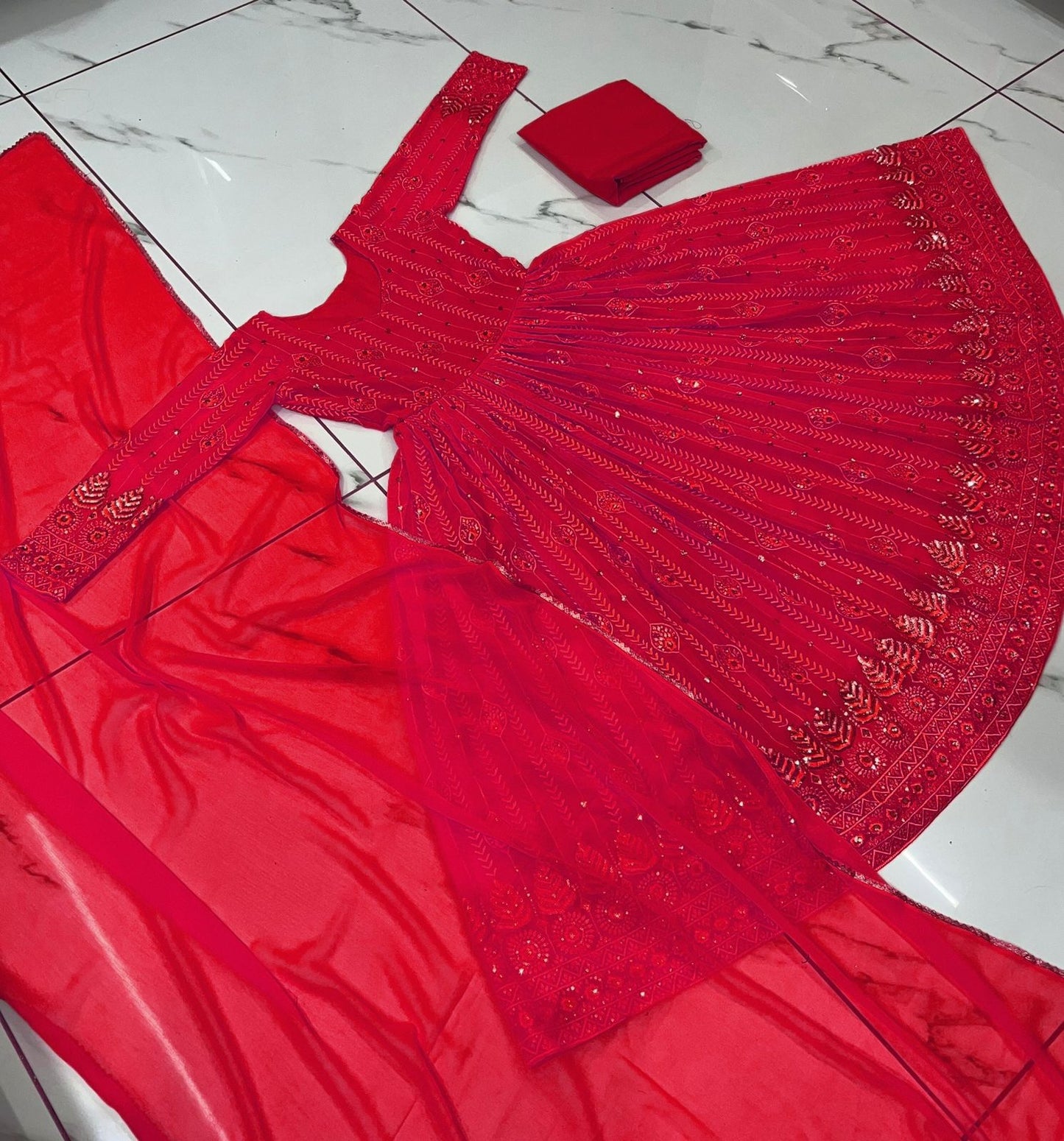 Embellished Red Color Sequence Work Gown by My Store