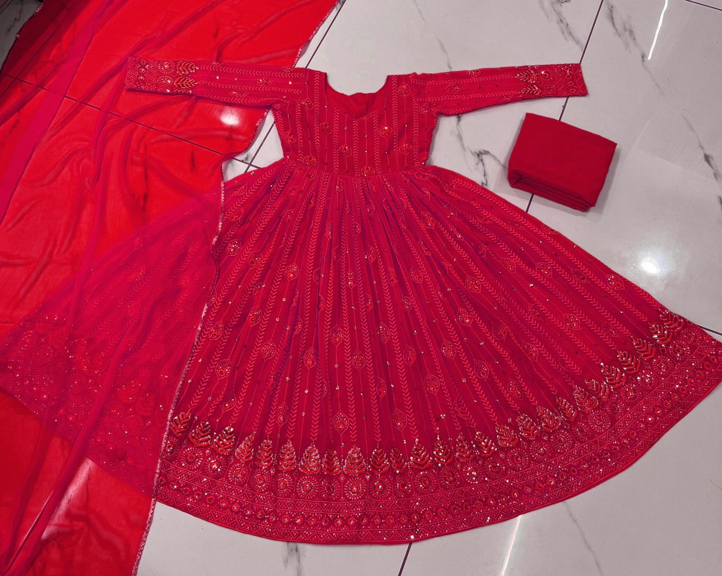 Embellished Red Color Sequence Work Gown by My Store