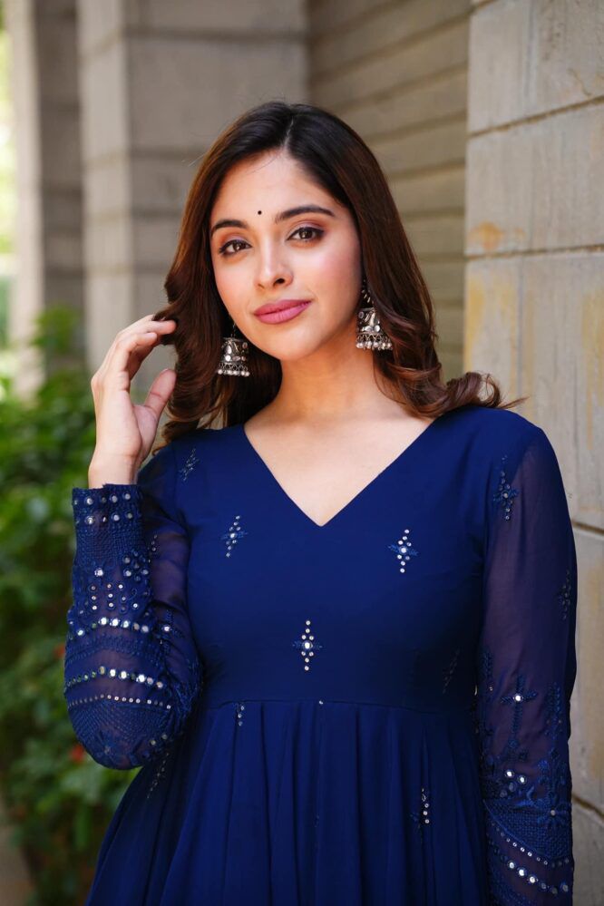 Glimmering Blue Color Sequence Thread Work Anarkali Gown by My Store
