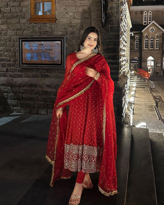 Outstanding Red Color Sequence Work Anarkali Gown by My Store