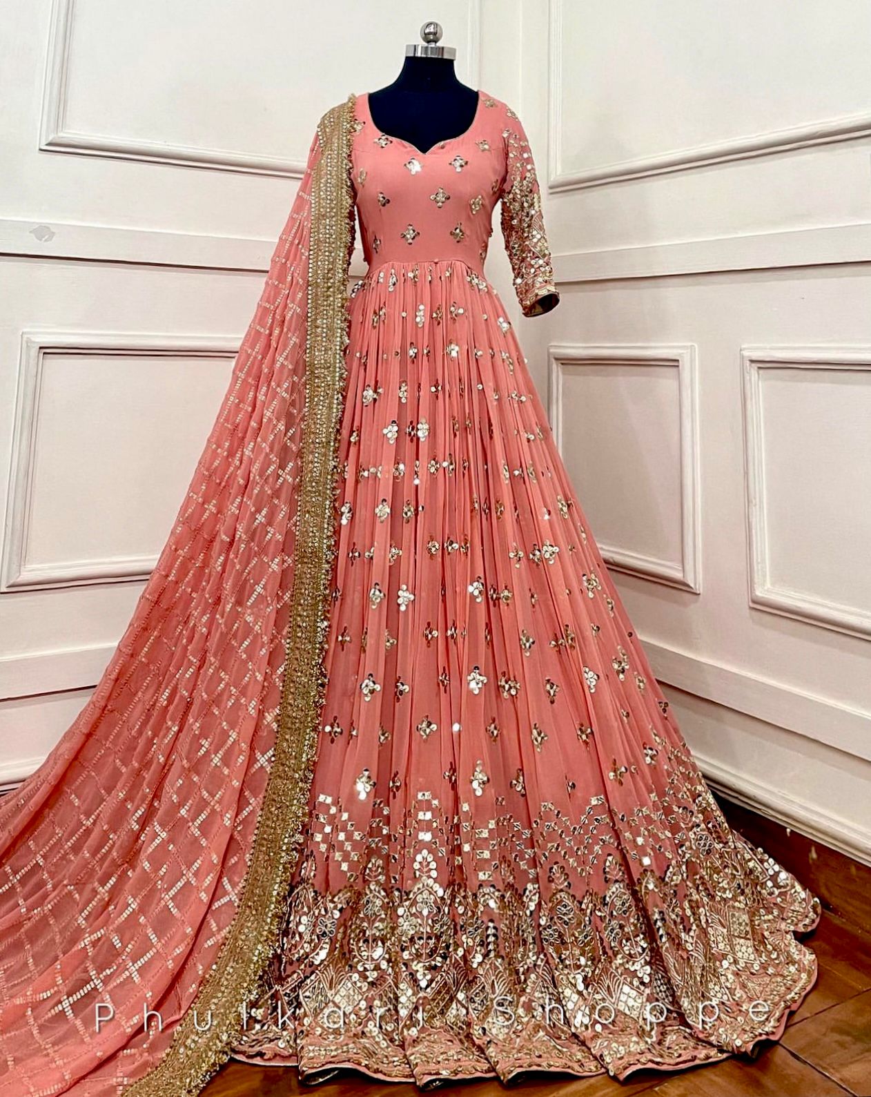 Gorgeous Peach Color Sequence Work Anarkali Suit by My Store