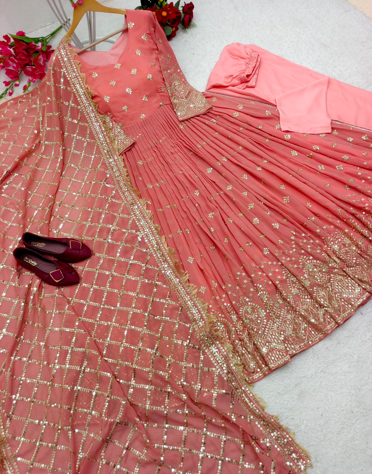 Gorgeous Peach Color Sequence Work Anarkali Suit by My Store