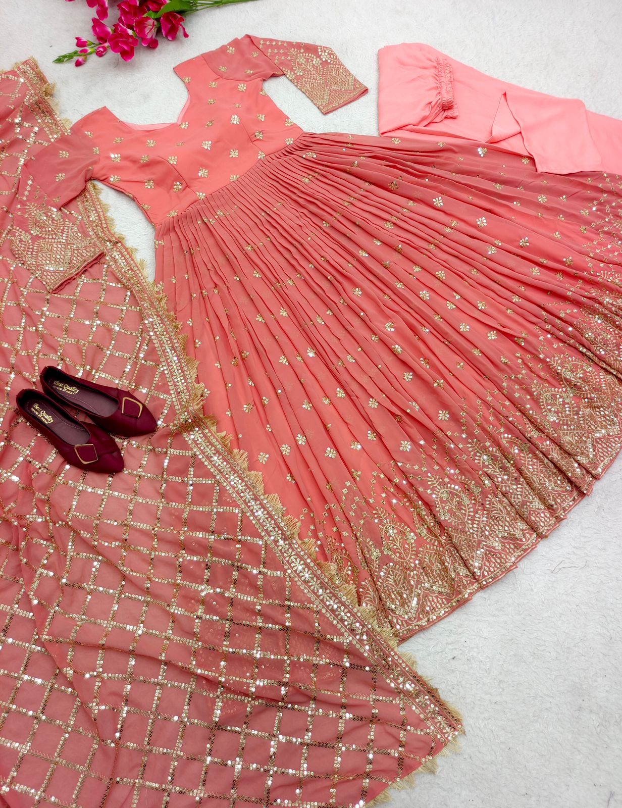 Gorgeous Peach Color Sequence Work Anarkali Suit by My Store