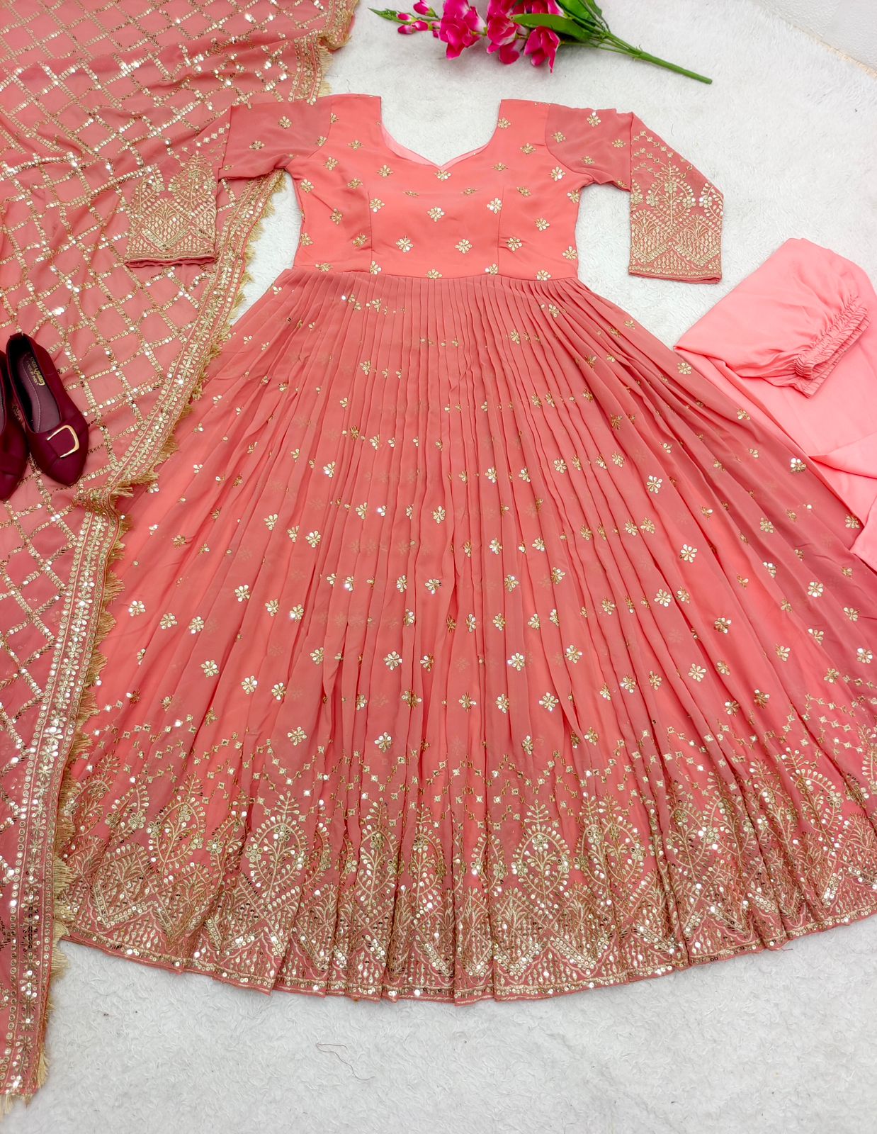Gorgeous Peach Color Sequence Work Anarkali Suit by My Store