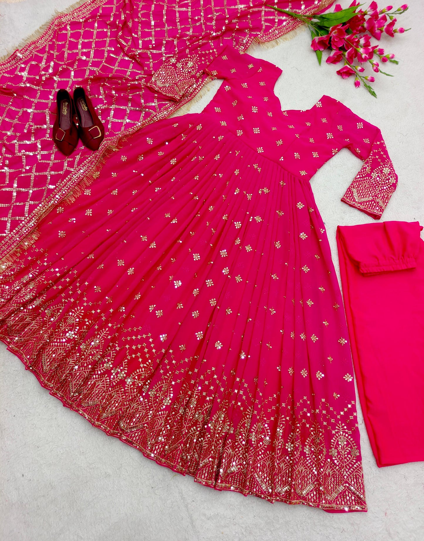 Gorgeous Pink Color Sequence Work Anarkali Suit by My Store