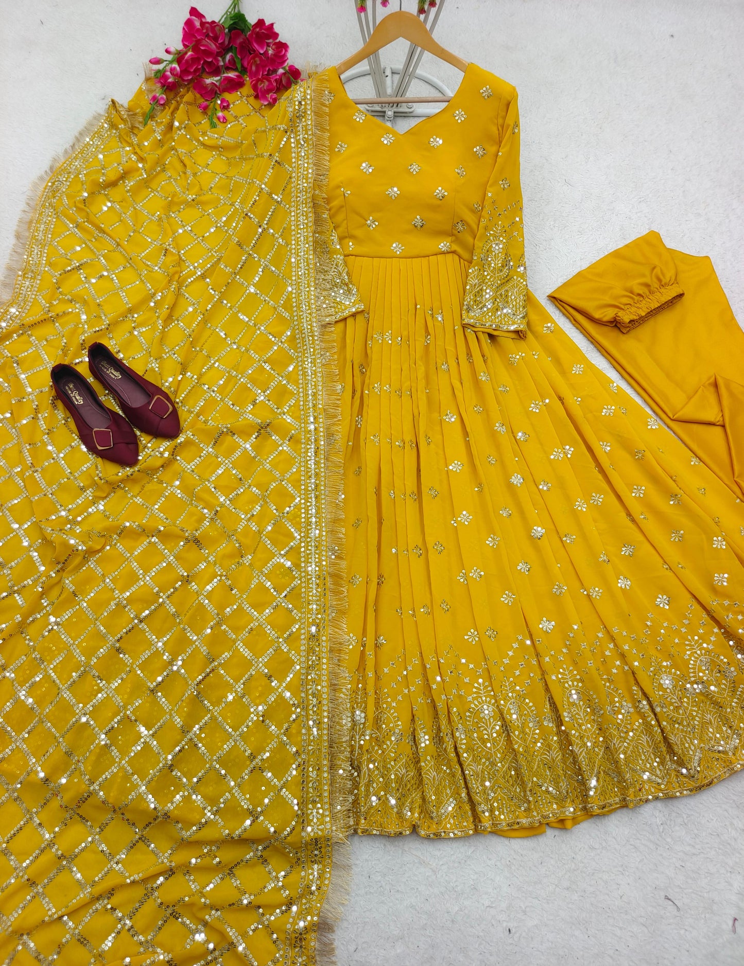 Gorgeous Yellow Color Sequence Work Anarkali Suit by My Store