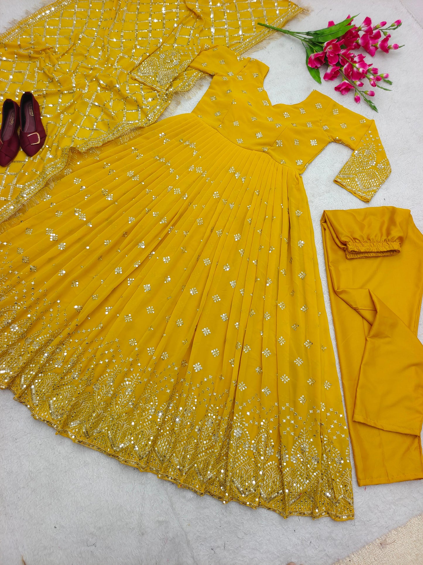 Gorgeous Yellow Color Sequence Work Anarkali Suit by My Store