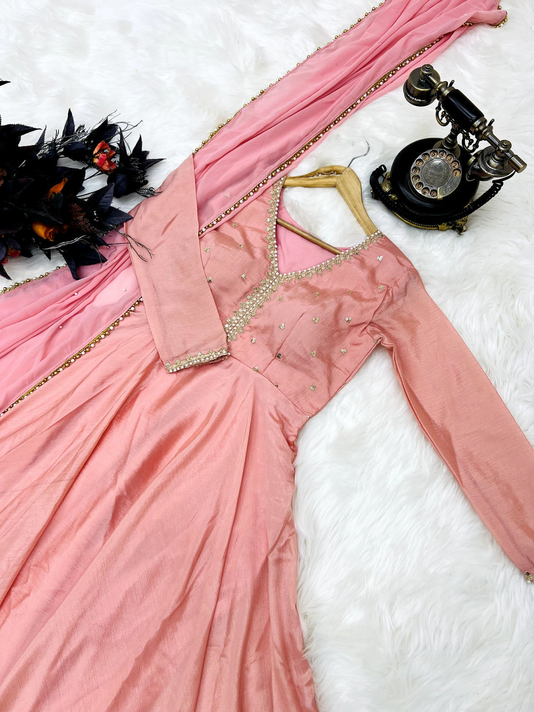 Designer Party Wear Peach Color Exclusive Gown by My Store
