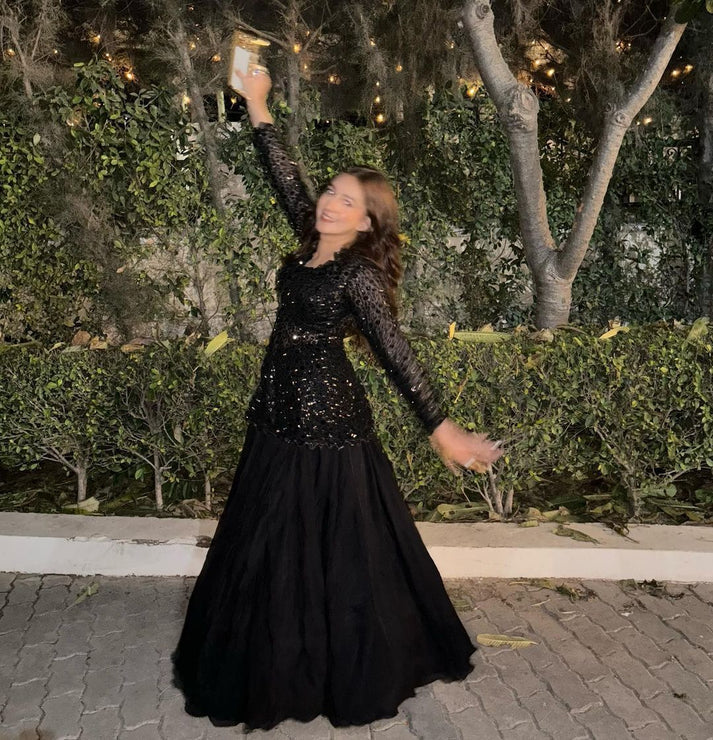 Designer Blazer Style Heavy Work Black Color Top With Lehenga by My Store