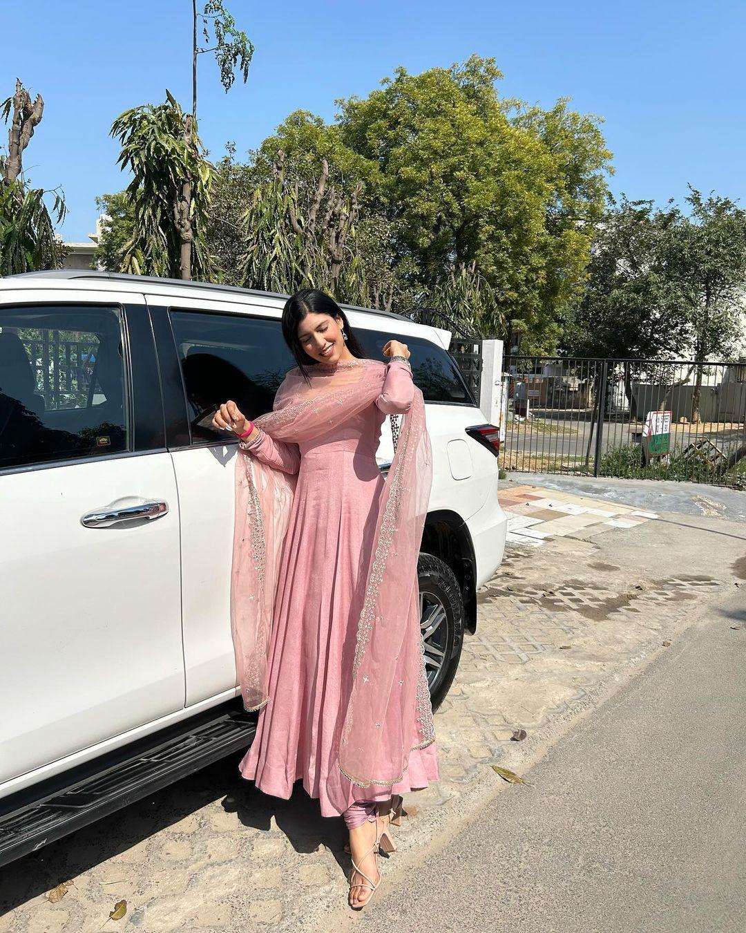 Delightful Light Pink Anarkali Gown With Net Dupatta by My Store