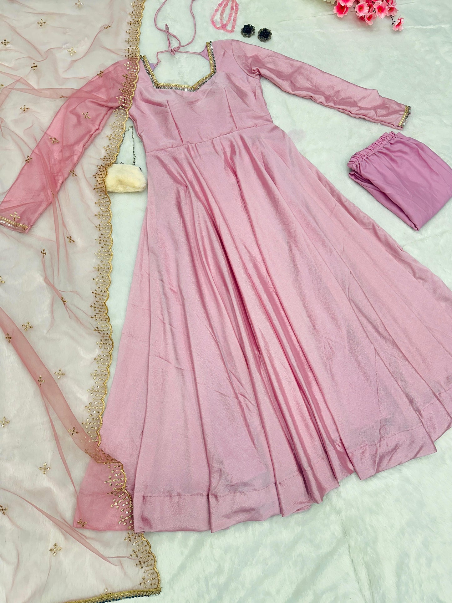 Delightful Light Pink Anarkali Gown With Net Dupatta by My Store